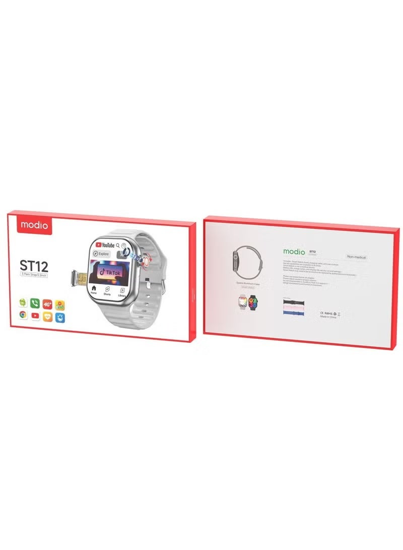 ST12 Smart Watch 2.2" Full Screen Display, 4G SIM Support, 3 Interchangeable Straps, Wireless Charger, Heart Rate & Fitness Tracker, Call & Message Alerts, Black - Image 4